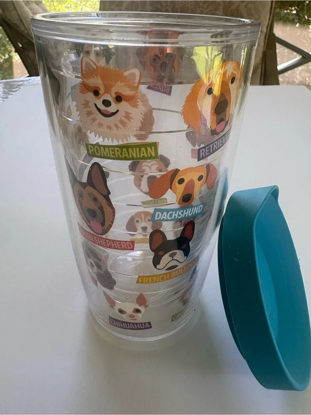 tervis Clear Travel Tumbler with Colorful Dog Breed Graphics and Teal Lid